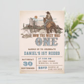 Western hoe het westen één 1e verjaardagsfeestje w kaart (Staand voorkant)