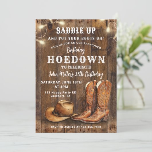 Western Hoedown Birthday with Cowboy Boots and Hat Kaart (Staand voorkant)