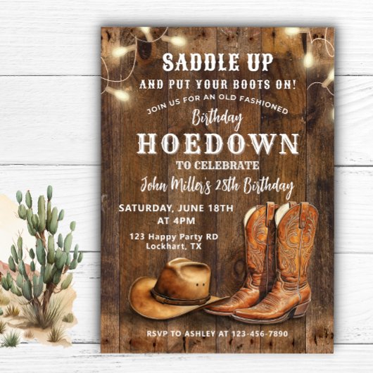 Western Hoedown Birthday with Cowboy Boots and Hat Kaart