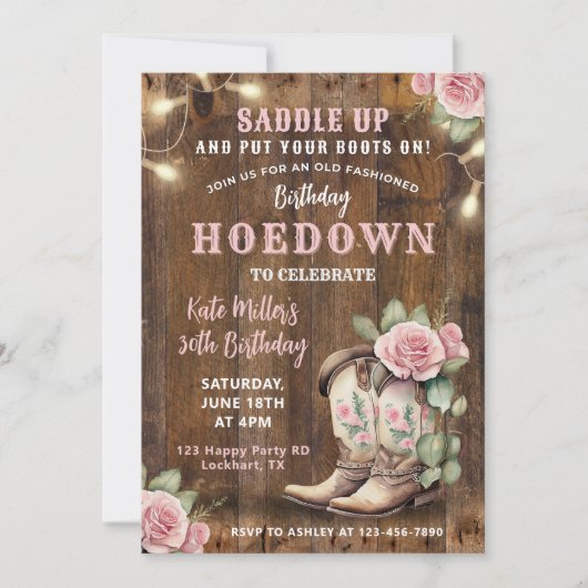 Western Hoedown Floral Cowgirl Verjaardag met laar Kaart (Voorkant)