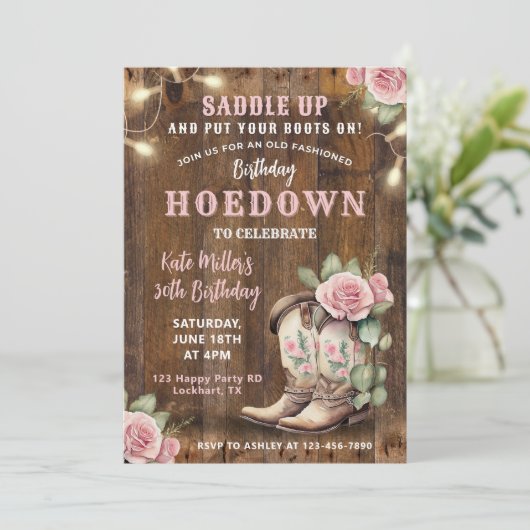 Western Hoedown Floral Cowgirl Verjaardag met laar Kaart (Staand voorkant)