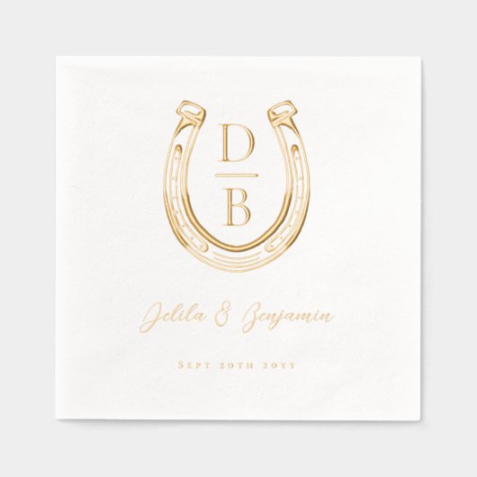 Western Hoefijzer Aangepaste Naam & Monogram Huwel Folie Servetten (Voorkant)