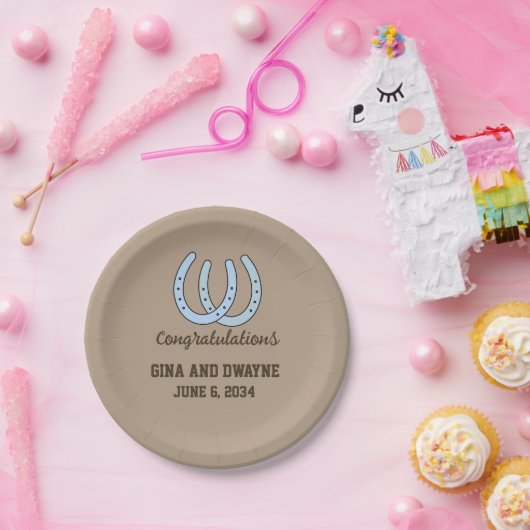 Western Hoefijzer bruiloft gepersonaliseerd papier Papieren Bordje (Feest)