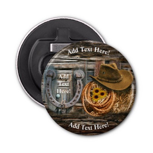 Western Hoefijzer Cowboy Pet Lasso Button Flesopener (Voorkant)