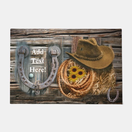 Western Hoefijzer Cowboy Pet Lasso Deurmat (Voorkant)