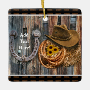Western Hoefijzer Cowboy Pet Lasso Keramisch Ornament