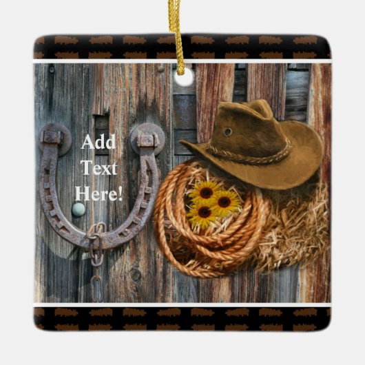 Western Hoefijzer Cowboy Pet Lasso Keramisch Ornament (Voorkant)