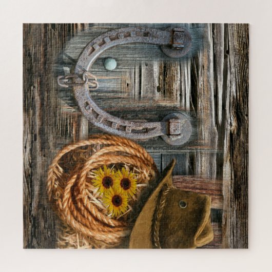 Western Hoefijzer Cowboy Pet Lasso Legpuzzel (Horizontaal)