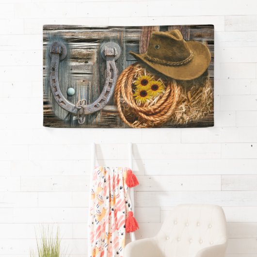 Western Hoefijzer Cowboy Pet Lasso Spandoek (Insitu)
