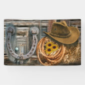 Western Hoefijzer Cowboy Pet Lasso Spandoek (Horizontaal)