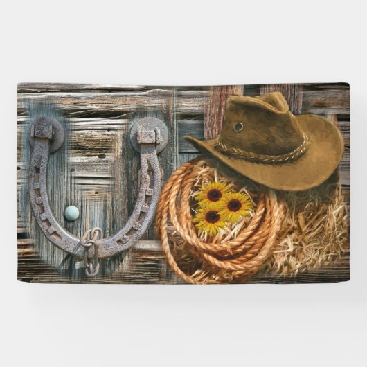 Western Hoefijzer Cowboy Pet Lasso Spandoek (Horizontaal)