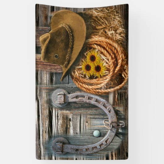 Western Hoefijzer Cowboy Pet Lasso Spandoek (Verticaal)