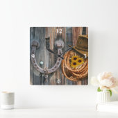 Western Hoefijzer Cowboy Pet Lasso Square Wall Clo Vierkante Klok (Huis)