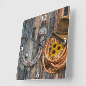 Western Hoefijzer Cowboy Pet Lasso Square Wall Clo Vierkante Klok (Hoek)