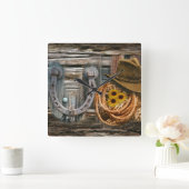 Western Hoefijzer Cowboy Pet Lasso Vierkante Klok (Huis)