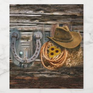 Western Hoefijzer Cowboy Pet Lasso Wijn Etiket