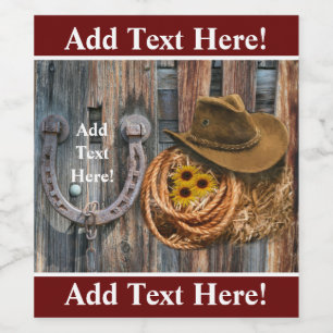 Western Hoefijzer Cowboy Pet Lasso Wijn Etiket