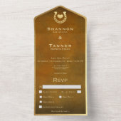 Western Hoefijzer & Hart Bruin & Goud Diner All In One Uitnodiging (Binnen)