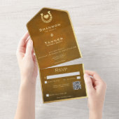 Western Hoefijzer & Hart Bruin & Goud QR Code All In One Uitnodiging (Afscheurbaar)