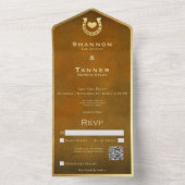 Western Hoefijzer & Hart Bruin & Goud QR Code All In One Uitnodiging (Binnen)