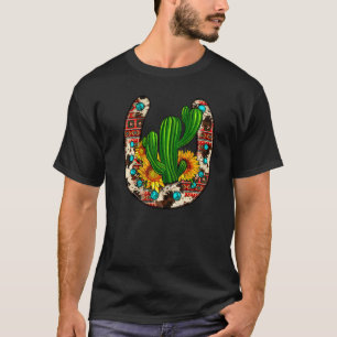 Western Hoefijzer Met Cactus En Zonnebloem Serape T-shirt