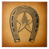 Western Hoefijzer met Star Antiek Hoefijzer Tegeltje (Voorkant)