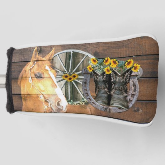 Western Hoefijzer van paardenwagon Cowboy Boots Golfheadcover (Voorkant)