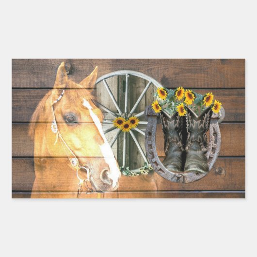 Western Hoefijzer van paardenwagon Cowboy Boots Rechthoekige Sticker (Voorkant)