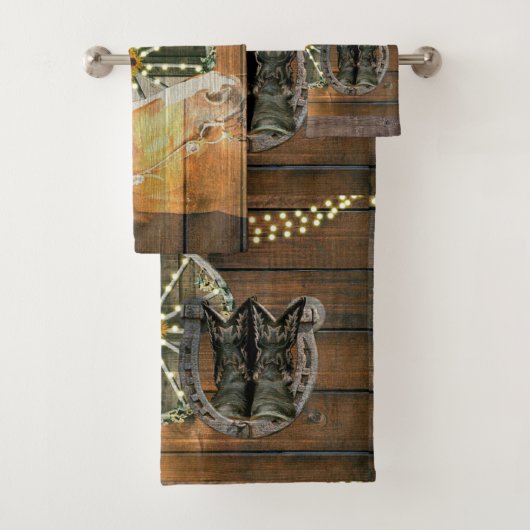 Western Hoefijzer zwoegwiel Cowboy Boots Bad Handdoek (Insitu)