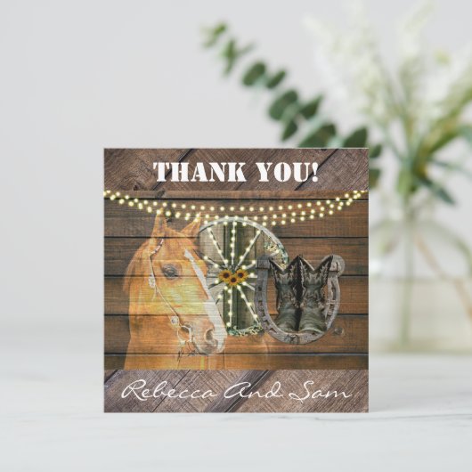 Western Hoefijzer zwoegwiel Cowboy Boots Bedankkaart (Staand voorkant)