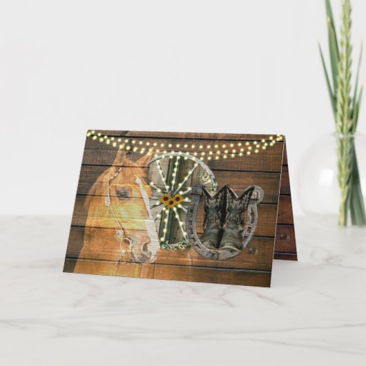 Western Hoefijzer zwoegwiel Cowboy Boots Feestdagen Kaart (Voorkant)