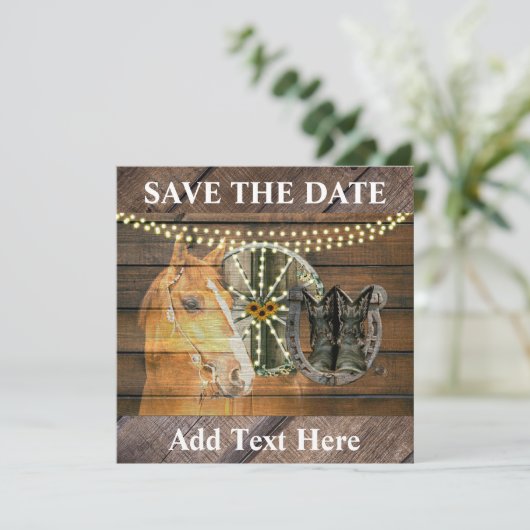 Western Hoefijzer zwoegwiel Cowboy Boots Save The Date (Staand voorkant)
