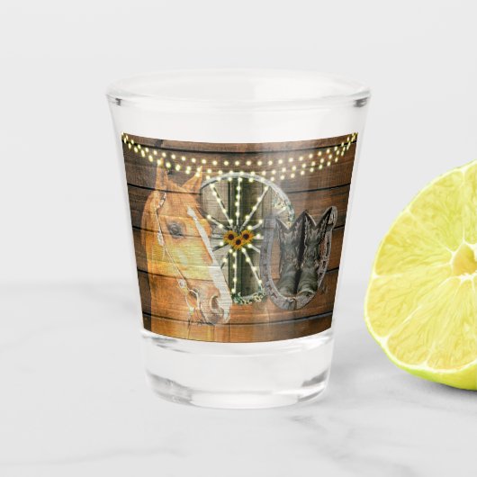 Western Hoefijzer zwoegwiel Cowboy Boots Shot Glas (Voorkant)