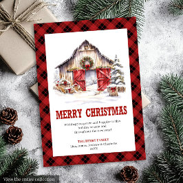Western holiday card buffalo plaid country feestdagenkaart