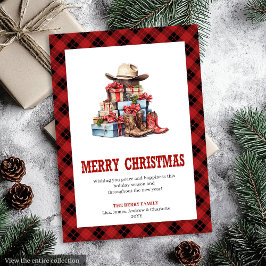 Western holiday card buffalo plaid typography feestdagenkaart