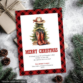 Western holiday card buffalo plaid wild west feestdagenkaart