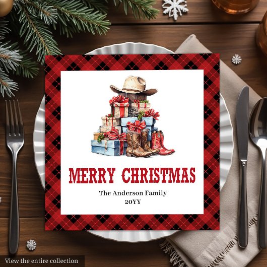 Western holiday napkins with buffalo plaid accent servet