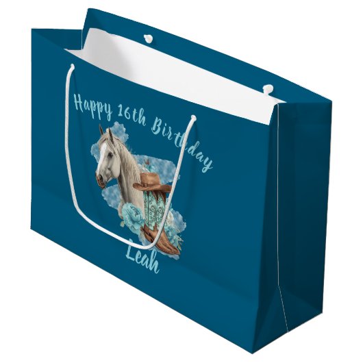 Western Horse Birthday Gift Bag – Navy  Groot Cadeauzakje (Voorkant Gekanteld)