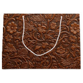 Western Horse Birthday Gift Bag – Tooled Leather Groot Cadeauzakje (Voorkant)