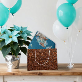 Western Horse Birthday Gift Bag – Tooled Leather Groot Cadeauzakje