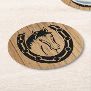Western Horse Country Wedding Hoefijzer Wood Ronde Kartonnen Onderzetter