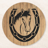 Western Horse Country Wedding Hoefijzer Wood Ronde Kartonnen Onderzetter (Voorkant)