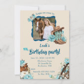 Western Horse Floral Birthday Invitation – Cream Kaart (Voorkant)