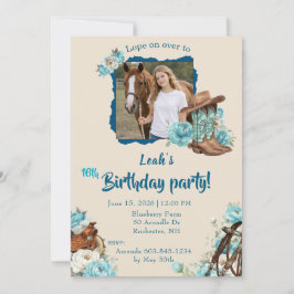 Western Horse Floral Birthday Invitation – Cream Kaart
