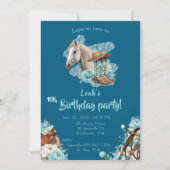 Western Horse Floral Birthday Invitation – Navy Kaart (Voorkant)