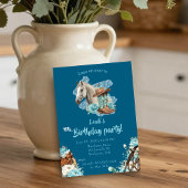Western Horse Floral Birthday Invitation – Navy Kaart