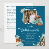 Western Horse Floral Birthday Invitation – Navy Kaart (Voorkant / Achterkant)