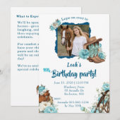 Western Horse Floral Birthday Invitation – White Kaart (Voorkant / Achterkant)