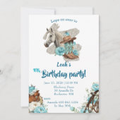 Western Horse Floral Birthday Invitation – White Kaart (Voorkant)