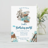 Western Horse Floral Birthday Invitation – White Kaart (Staand voorkant)
